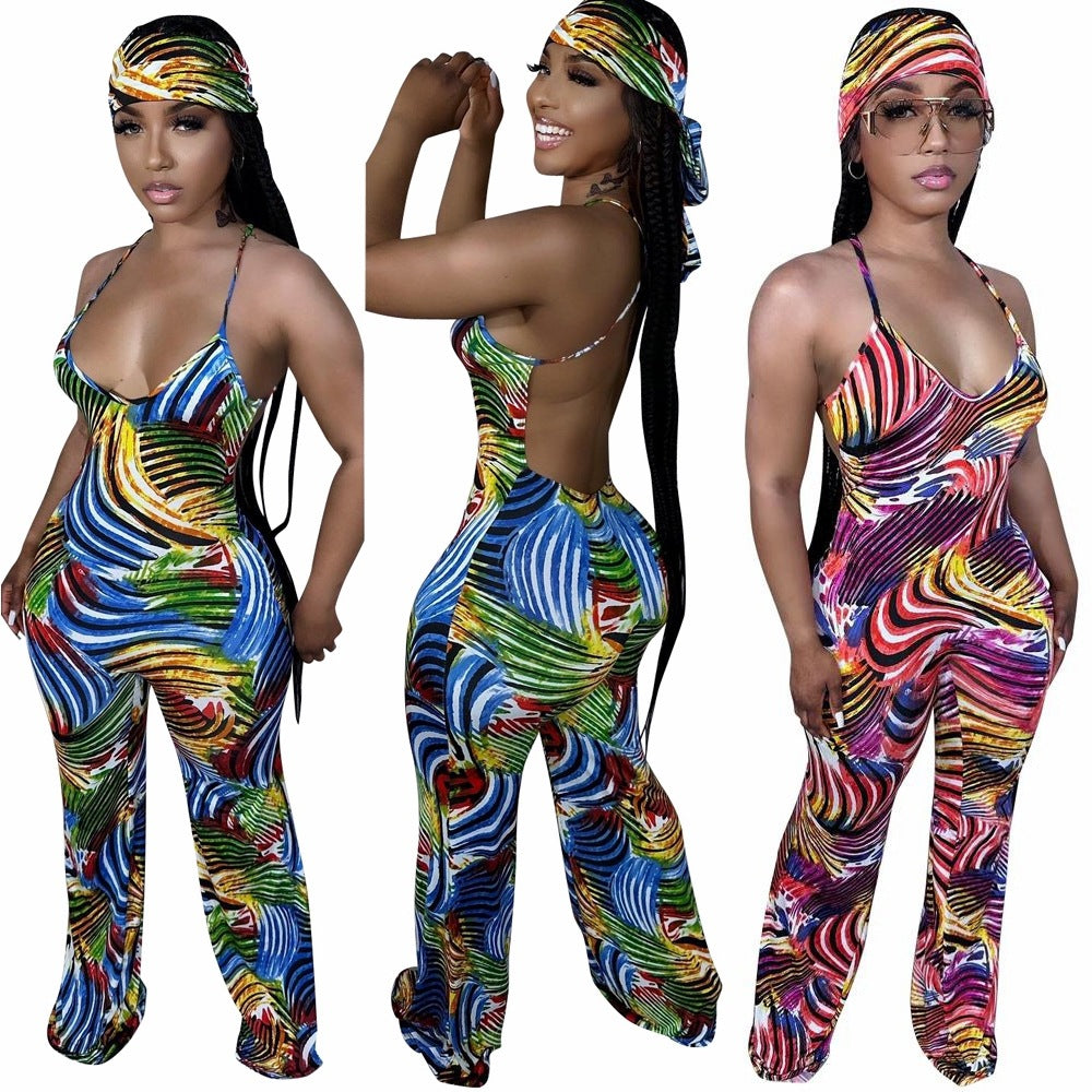 Dame Jumpsuit med trendy print og fræk rygudskæring Stilla