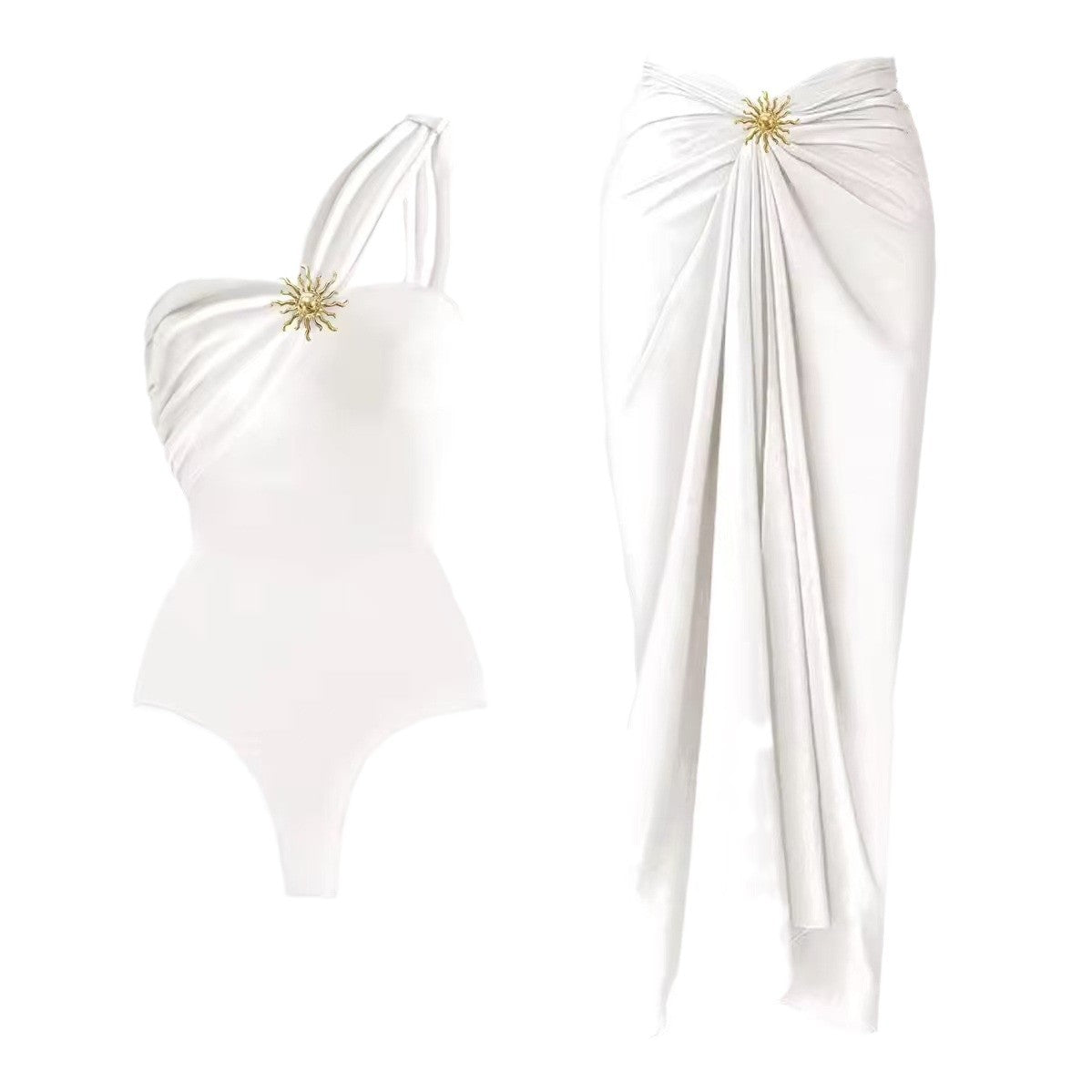 Dame jumpsuit badedragt med asymmetrisk strop og elegant omslagsskjørt Stilla