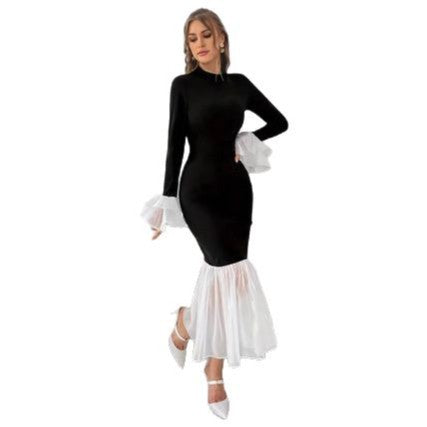 Dame Elegant Aften kjole med iøjnefaldende flæseærmer Stilla