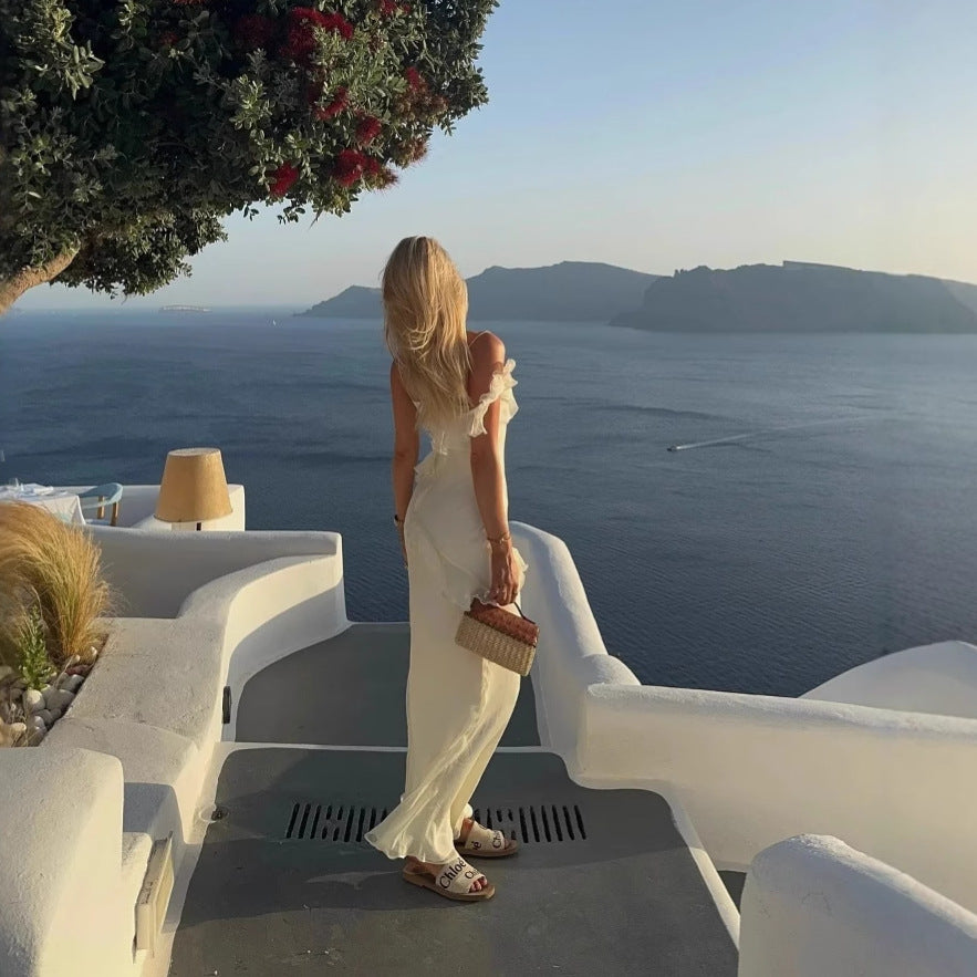 Dame elegant aftenkjole med asymmetrisk flæse Stilla