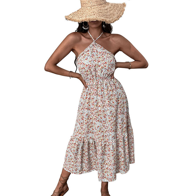 Dame Floral Maxi Kjole med elegant bundet U-udskæring Stilla