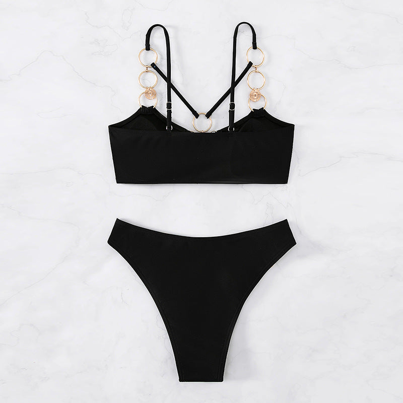 Dame To-delt Bikini-sæt med dekorerede ringe og innovativ snøring Stilla