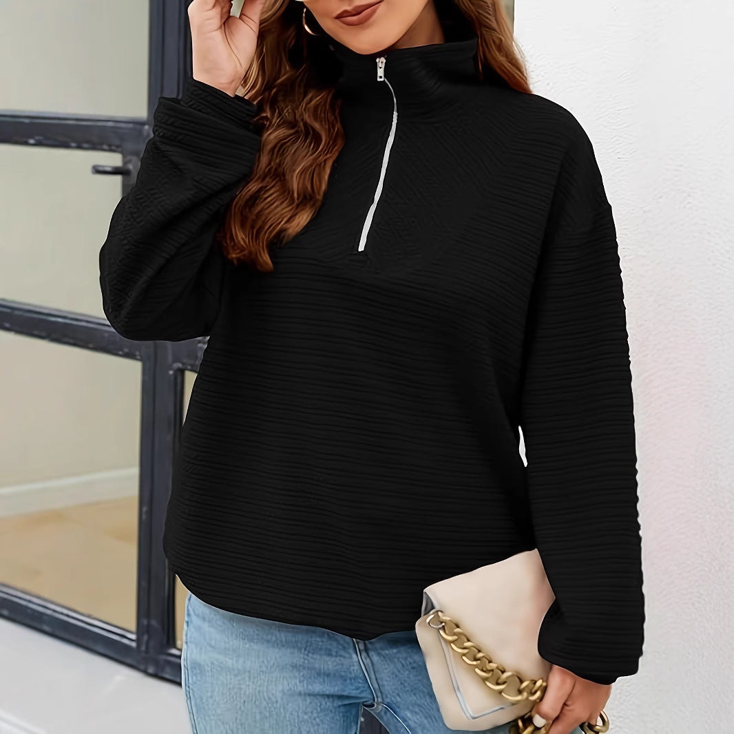 Dame trendy oversized pullover med ståkrave og lynlås Stilla