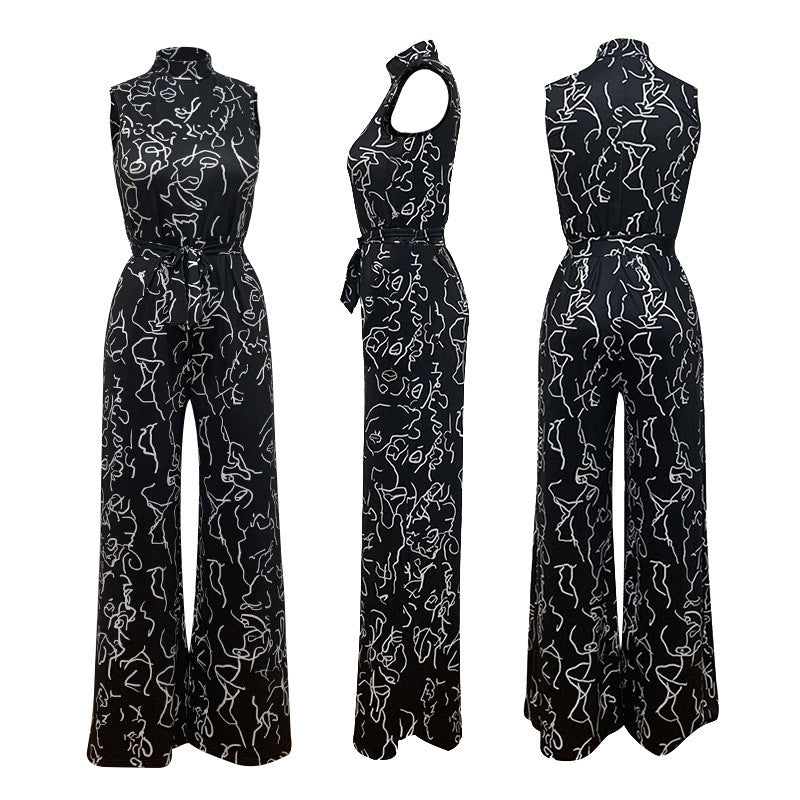 Dame moderigtig jumpsuit med bred pasform og innovativt grafisk design Stilla