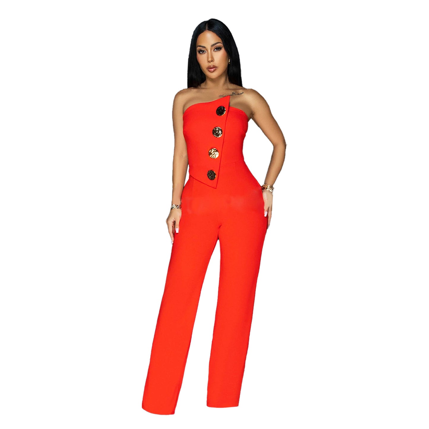 Dame Elegante Jumpsuit med asymmetrisk top og stilfulde knapdetaljer Stilla