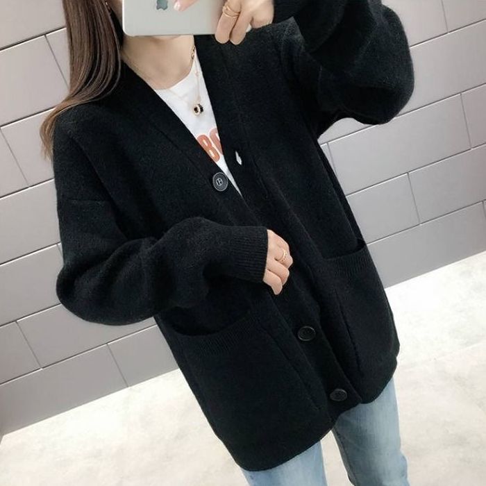 Femme Oversized Blød Strik Cardigan med Lommer Stilla