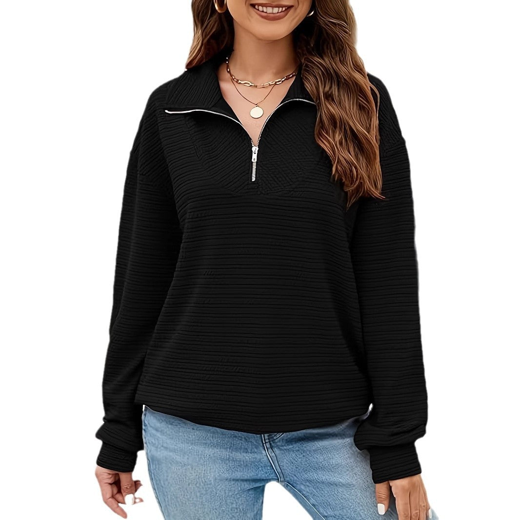 Dame trendy oversized pullover med ståkrave og lynlås Stilla