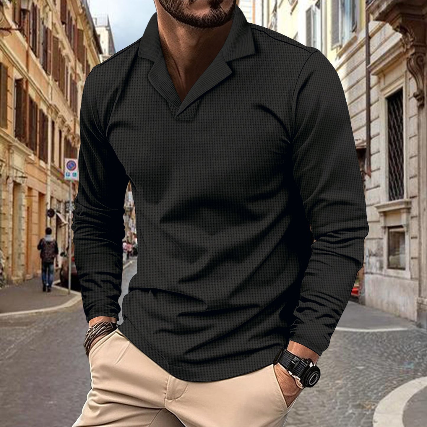Herrer langærmede polo skjorter med struktureret design Stilla
