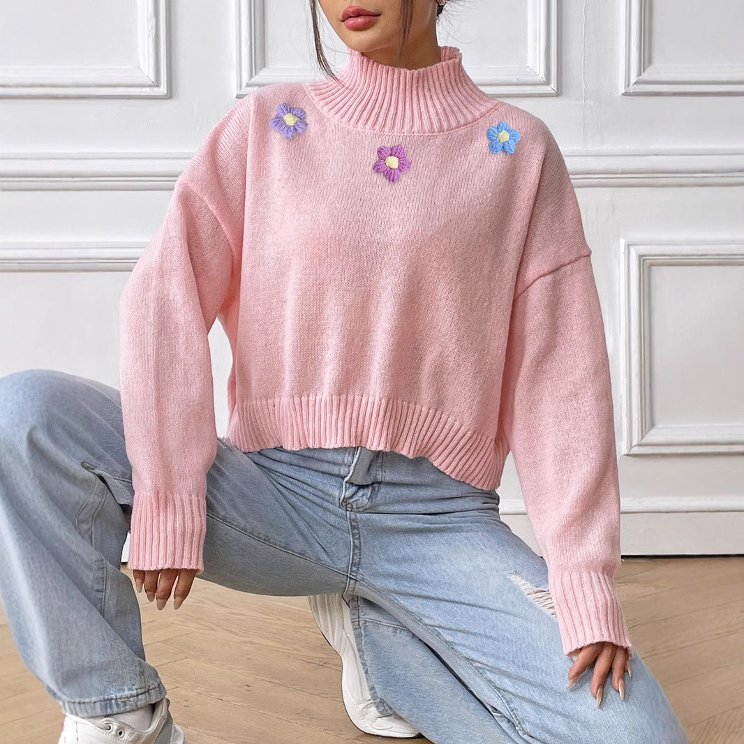Dame trendy sweater med bred arm og perle detaljer Stilla