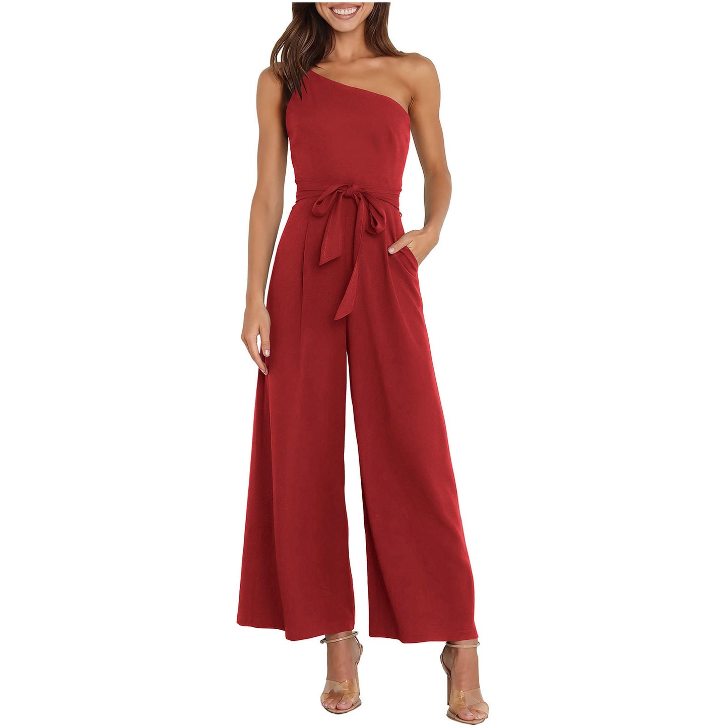 Dame Elegant Jumpsuit med asymmetrisk design og taljebælte Stilla