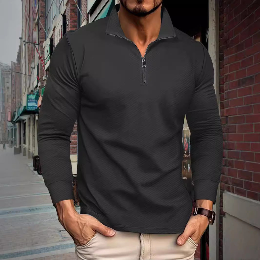 Herrer Sporty Pullover med halv lynlås og struktureret stof Stilla
