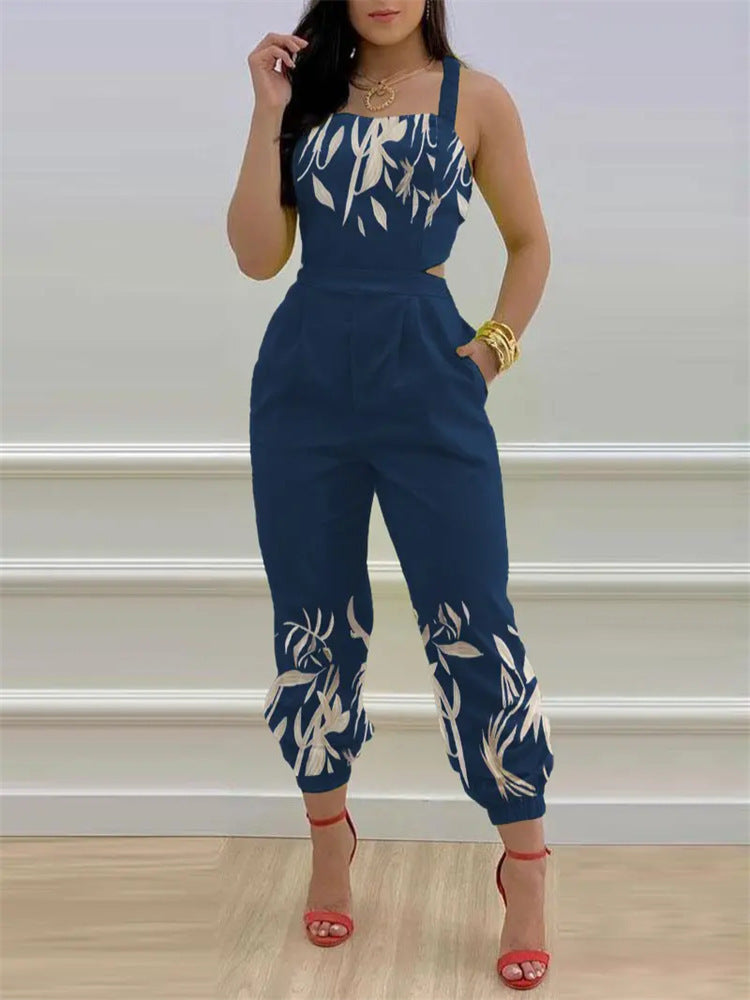 Dame Modish Jumpsuit med blomsterdesign og højopstående rygudskæring Stilla