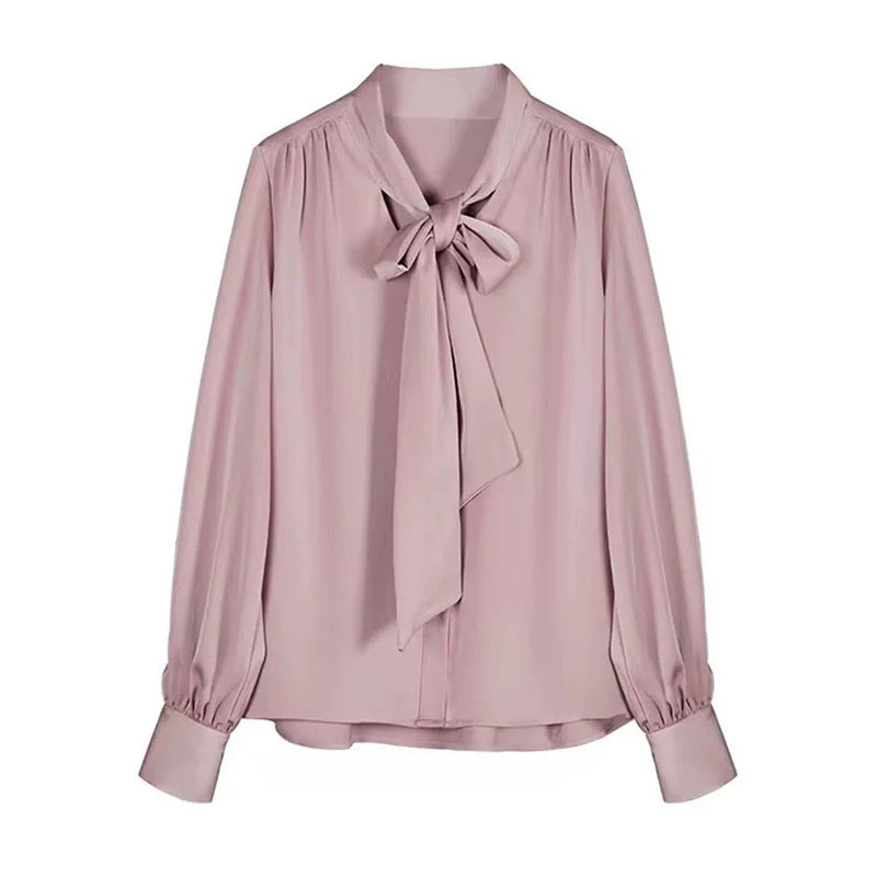 Dame elegant Bluse med sløjfe krave og puffærmer Stilla