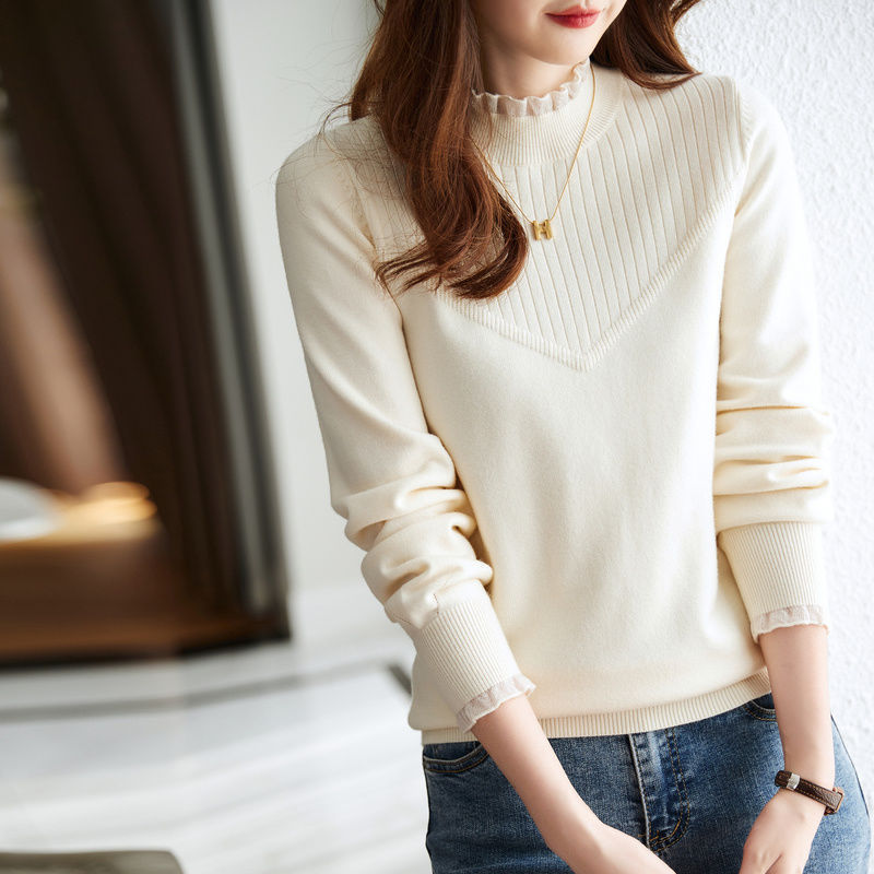Dame elegant strikpullover med flæser Stilla