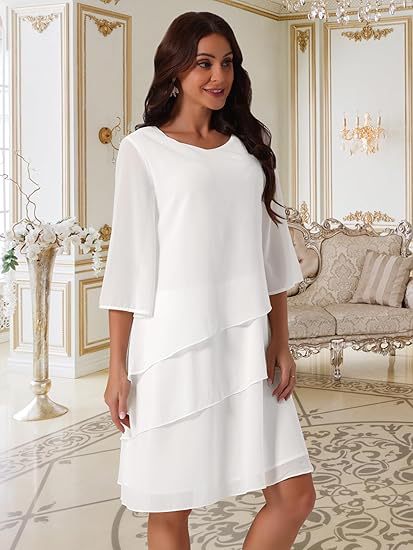 Dame elegant chiffon kjole med lag Stilla