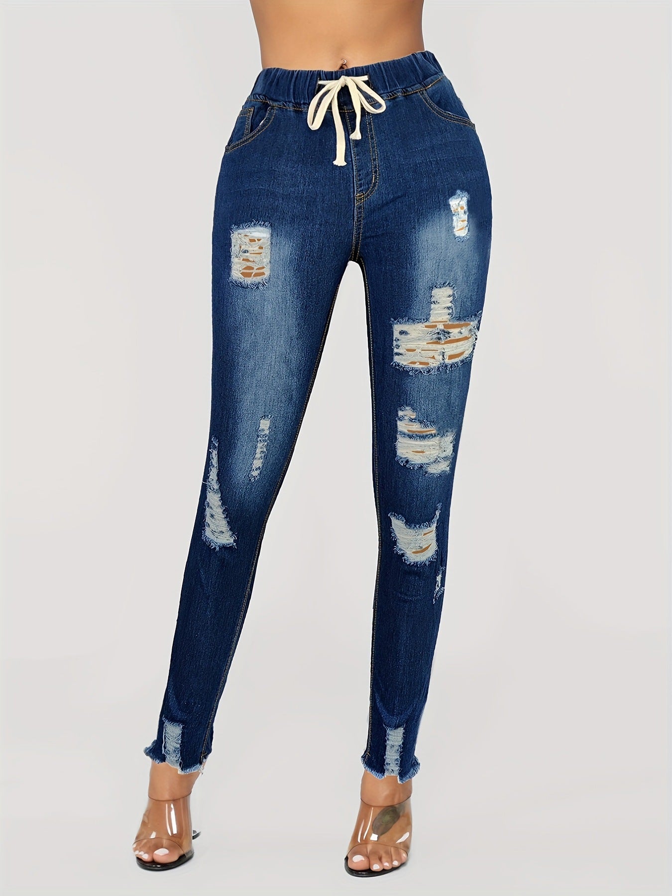Dame Jeansleggings med afslappet pasform og fashionable destroyed-detaljer Stilla