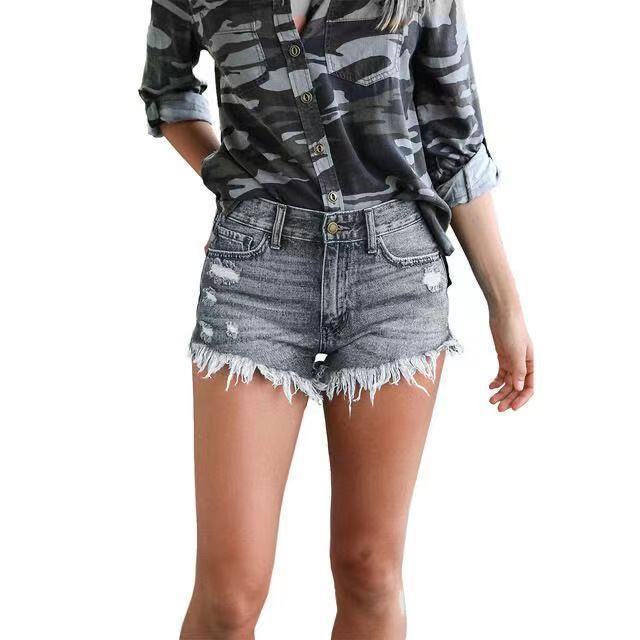 Dame shorts i moderne brugt look med frynset kant og høj talje Stilla