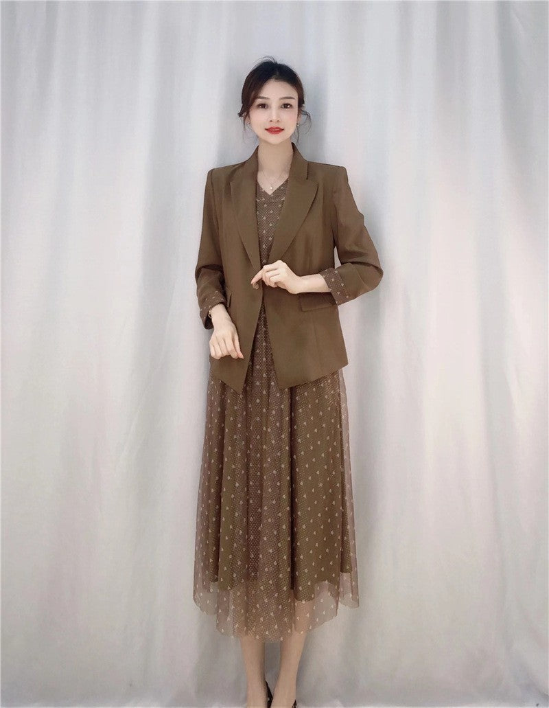 Kvinder elegant blazer med blomster maxi kjole Stilla