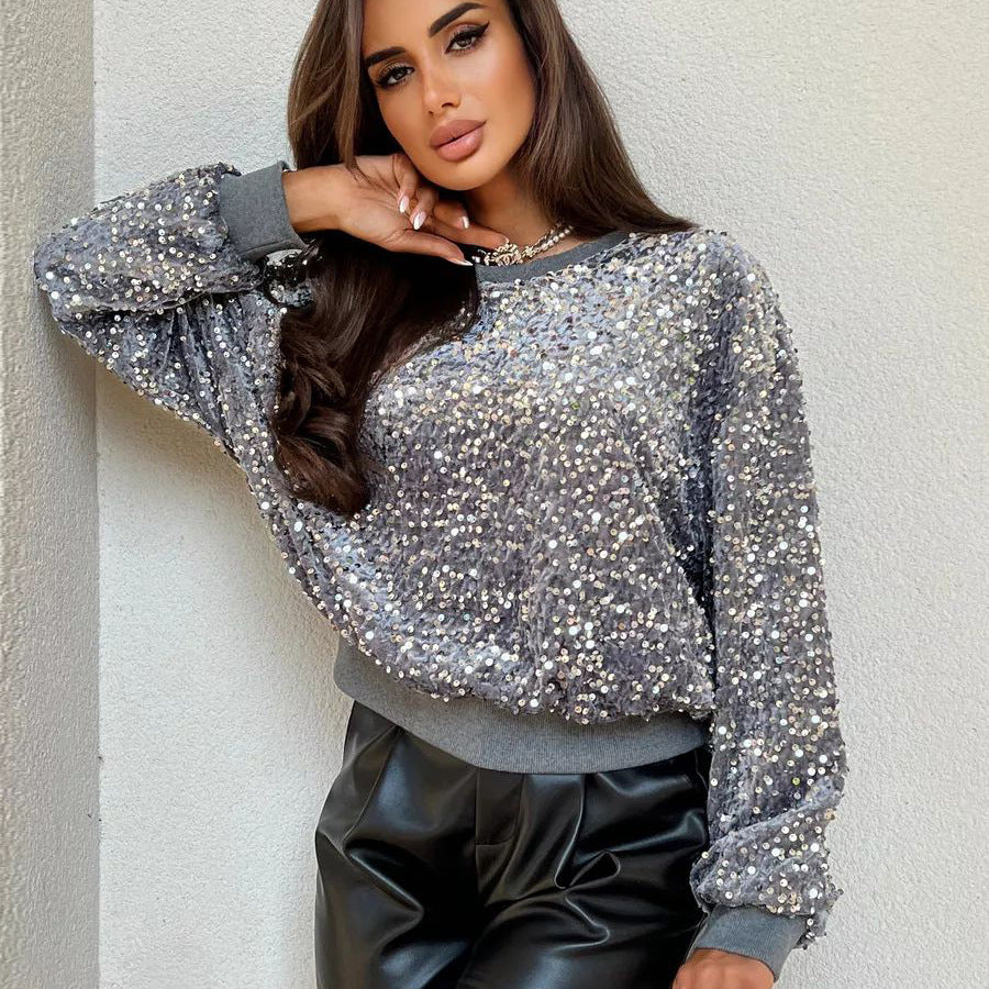 Dame Glitrende Pullover med oversized snit og funklende rhinsten Stilla