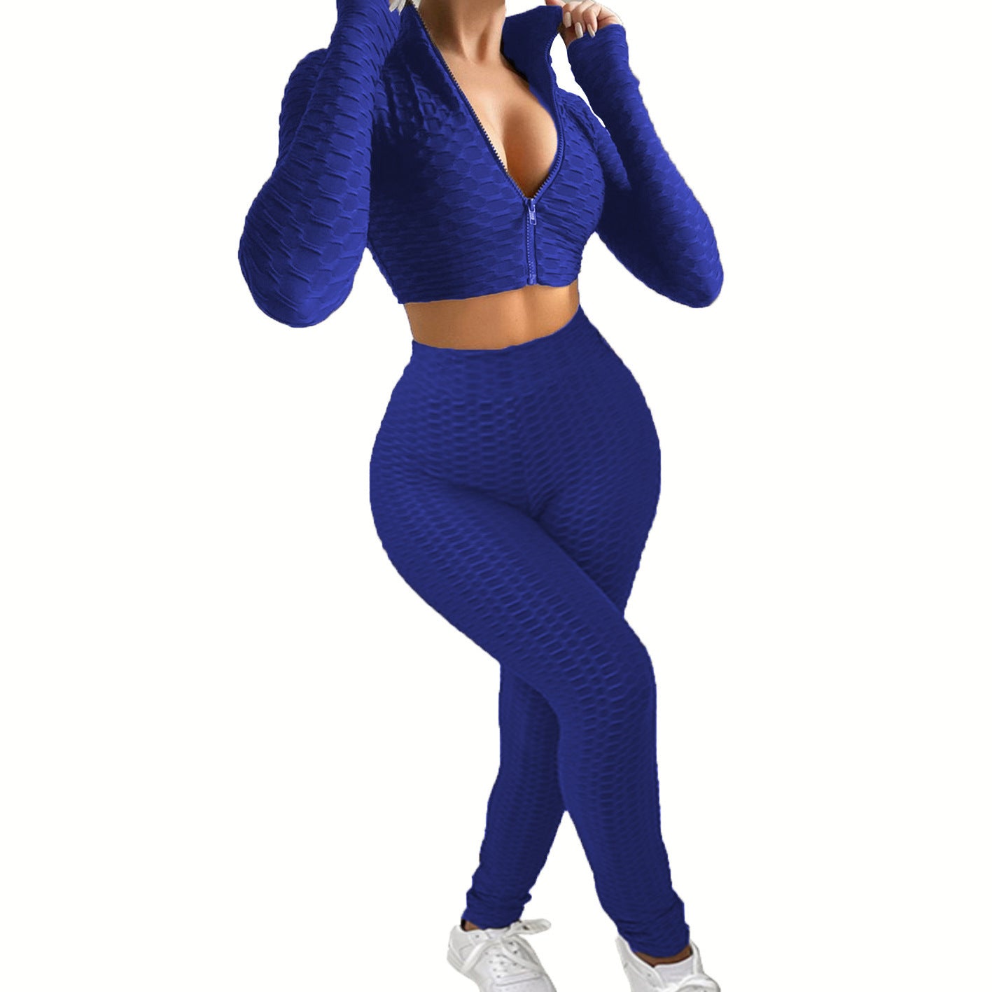 Dame Sportsæt i innovativ strukturstof med cropped hoodie og højtaljede leggings Stilla