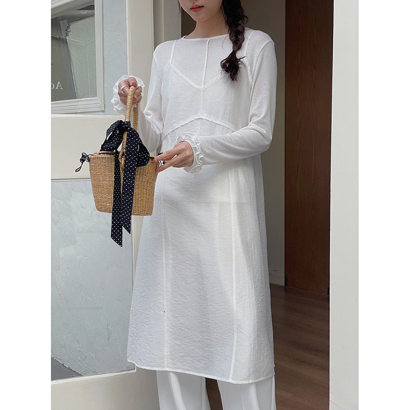 Dame afslappet lagkæde kjole med dekorativ T-shirt og asymmetrisk snit Stilla