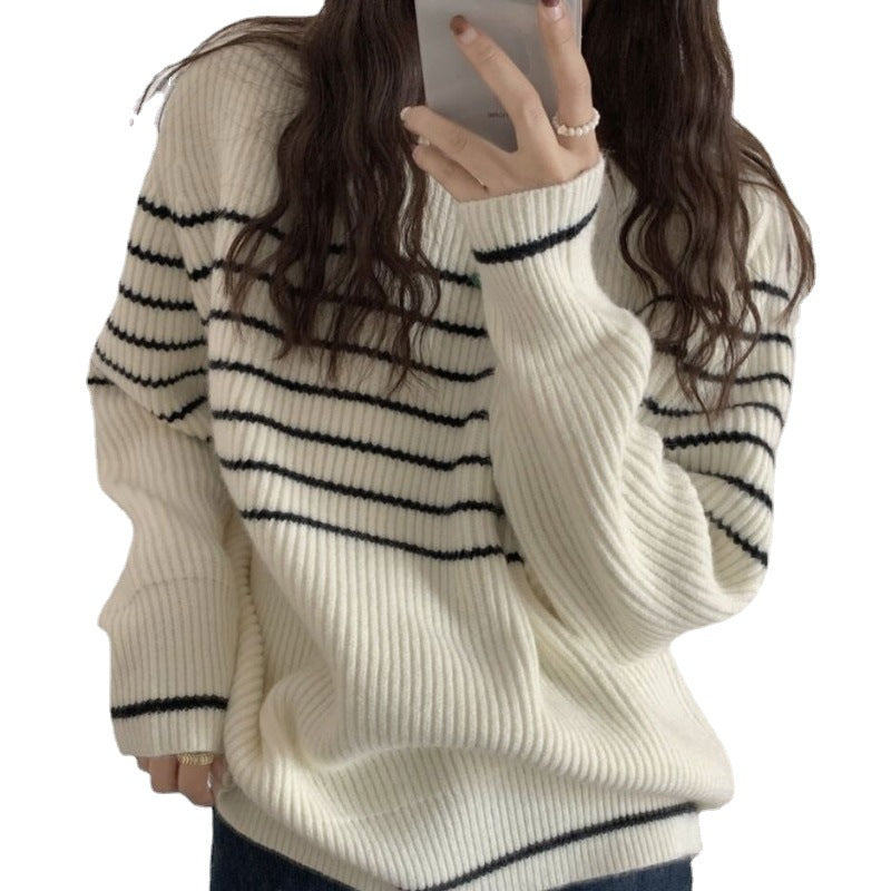 Femme Stribet Groft Strikpullover Stilla