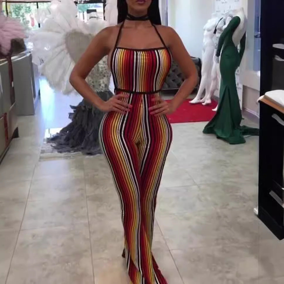 Damer Elegant Jumpsuit med moderne stribemønster og figurformende snit Stilla