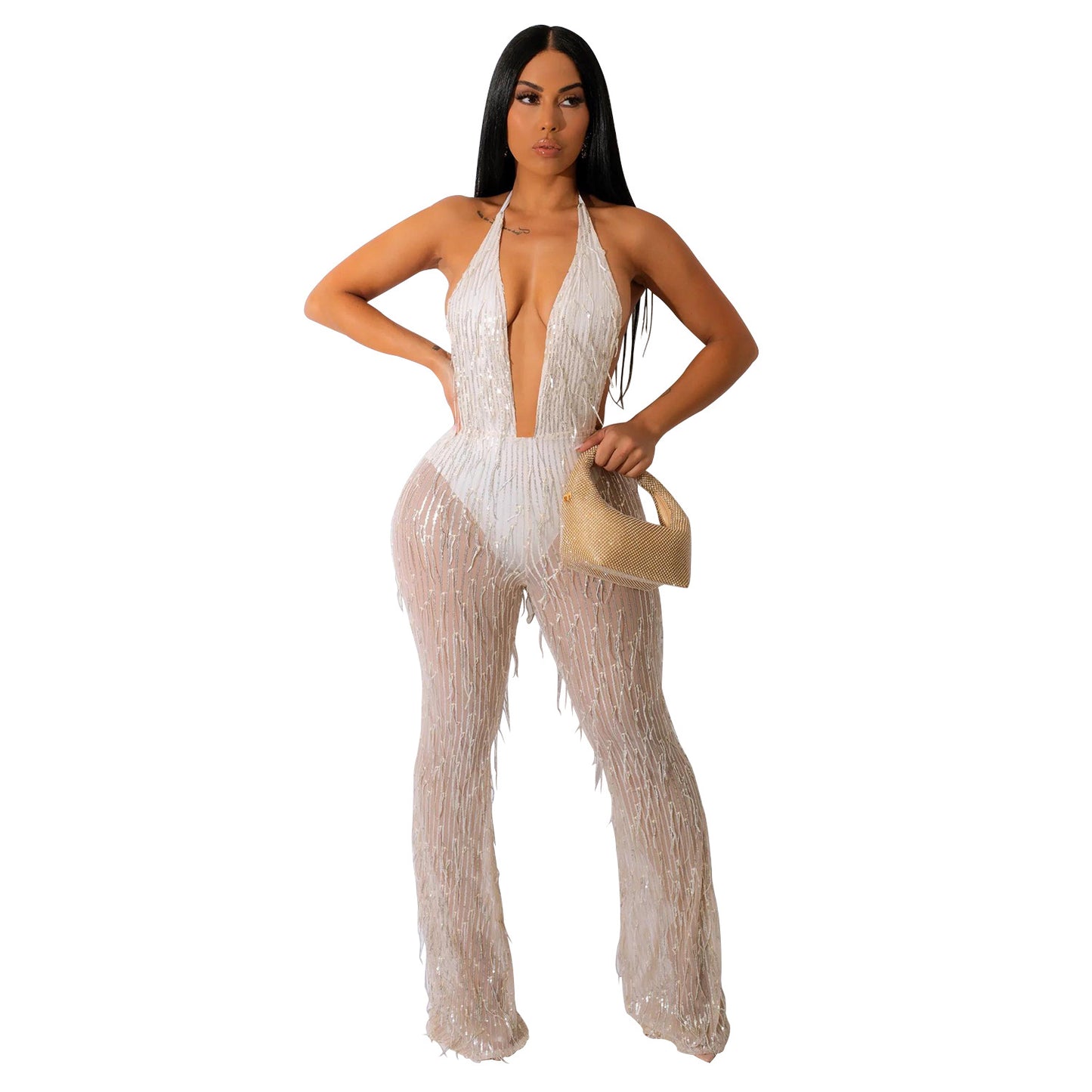 Dame Glamourøs Jumpsuit med frynser og strass dekorationer Stilla