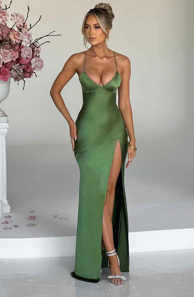 Dame Elegant Maxi-kjole med dyb slids og smalle spaghetti-stropper Stilla