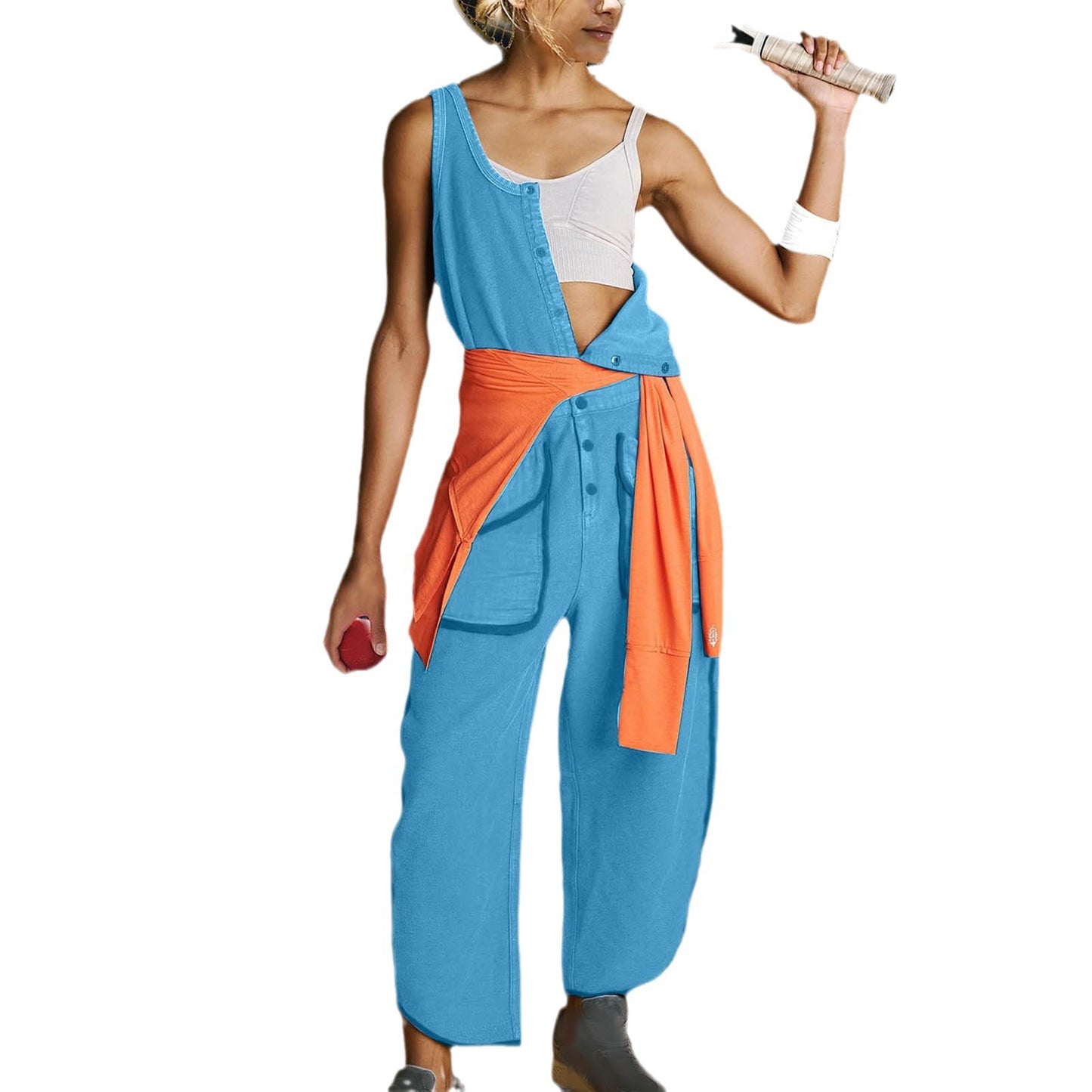 Dame Sporty Jumpsuit med afslappede knapdetaljer og praktiske lommer Stilla