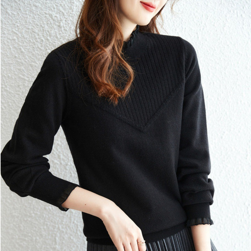 Dame elegant strikpullover med flæser Stilla