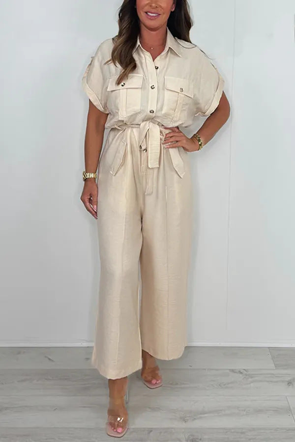 Dame bomulds jumpsuit med smart krave og praktiske lommer Stilla