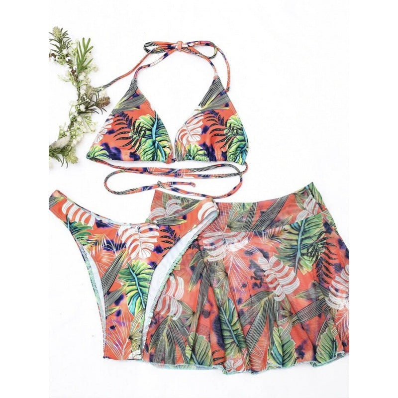 Dame bikini-sæt med bredt skørt og blomstret mønster Stilla