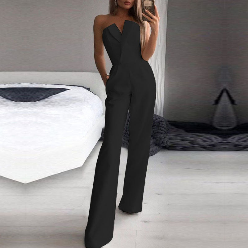 Dame Elegant Jumpsuit med Rynker og struktureret Overdel Stilla
