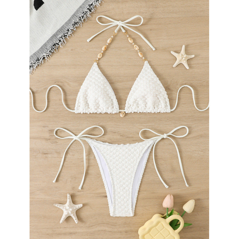 Dame Triangel-Bikini med fint hækle-design og justerbare stropper Stilla