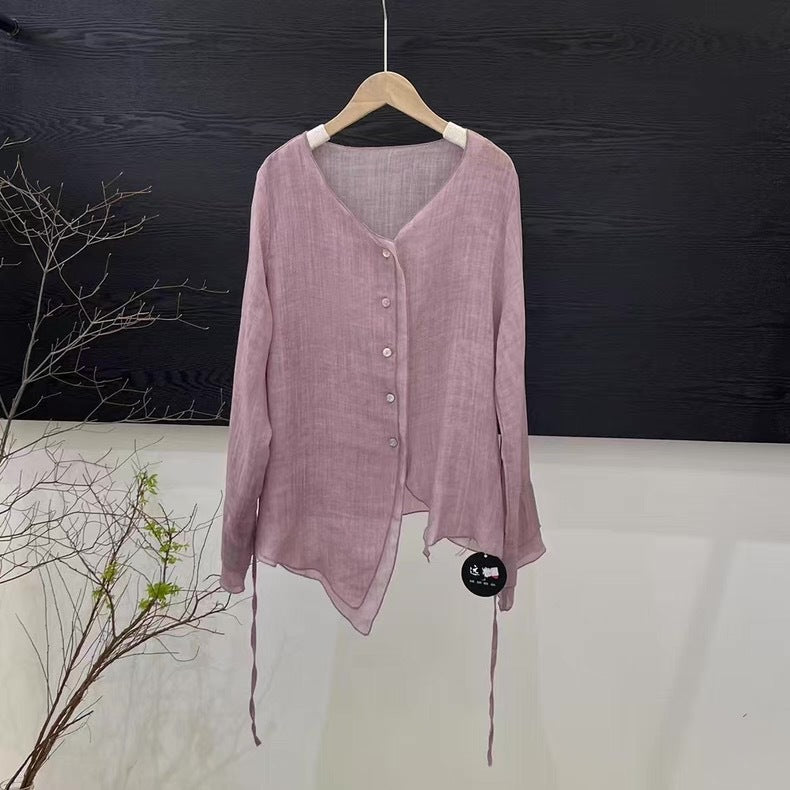Femme Letvægts Button-Up Skjorte med asymmetrisk Kant Stilla