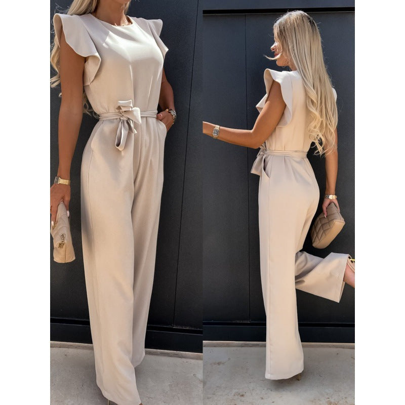 Dame elegant jumpsuit med bred ben og ruffleærmer Stilla