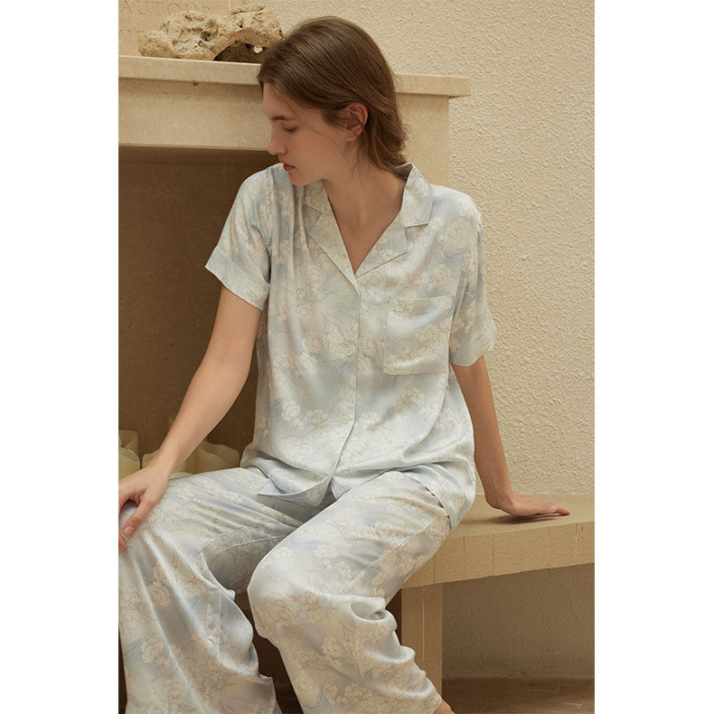 Dame Lækkert Satin Pyjamas Sæt med Florale Accentuer Stilla