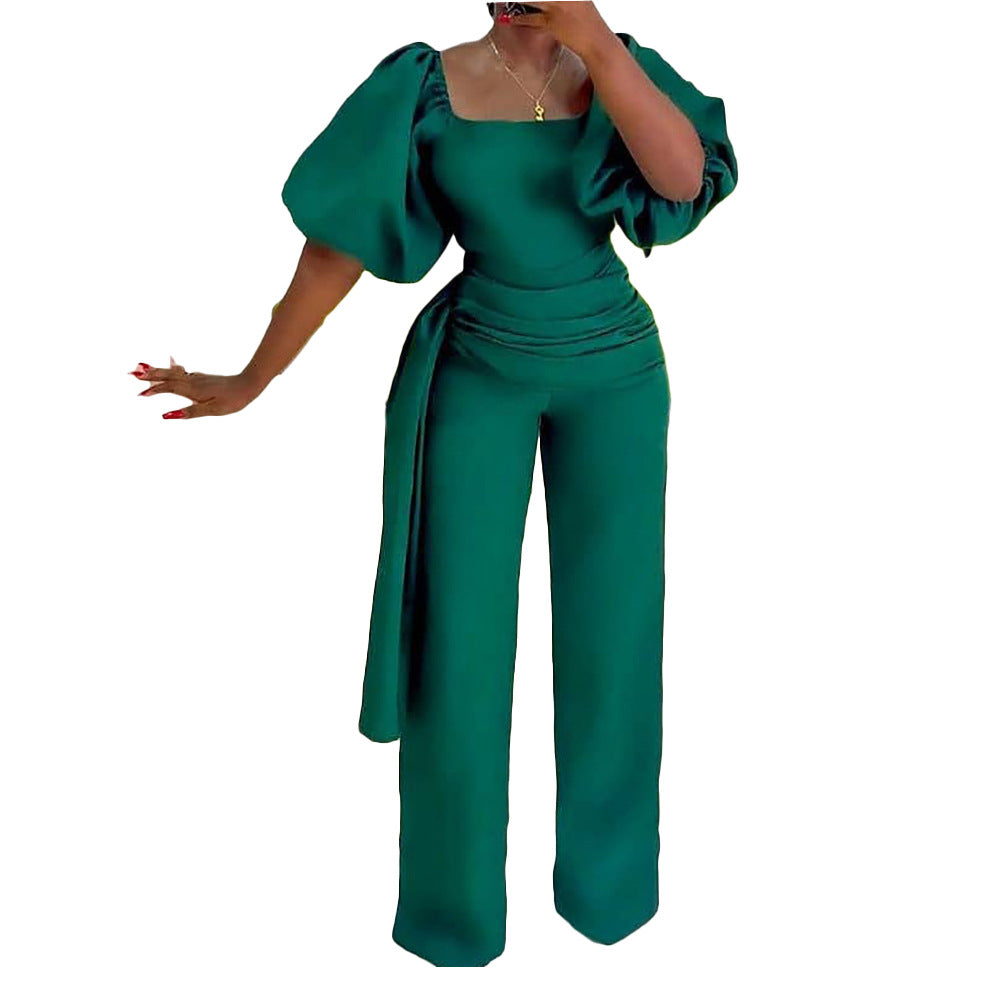Dame Elegant Jumpsuit med voluminøse ærmer og flot taljebælte Stilla