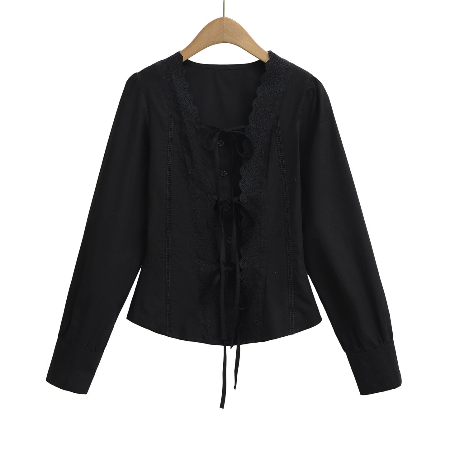 Damer Elegant Bluser T-shirt med Rysjer og dekorativ Snøring Stilla