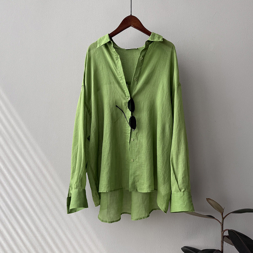 Dame afslappet linned blouse med elegant fald og klassisk krave Stilla