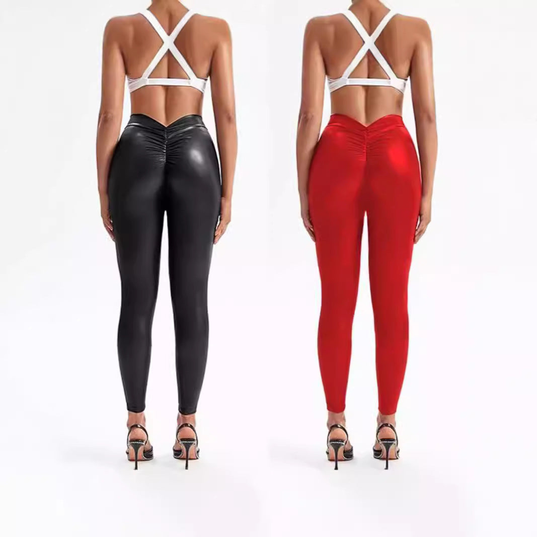 Dame leggings med shaping-effekt og dekorativ rynkning stil