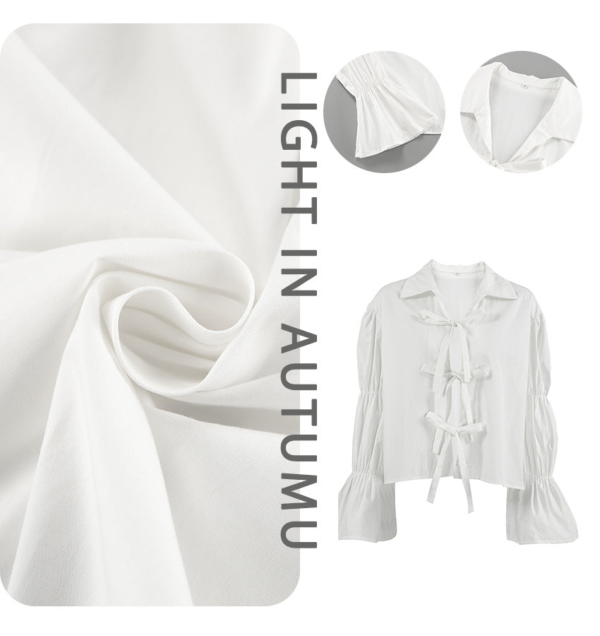 Dame elegant bluse med ruffle detaljer og legende snoretræk Stilla