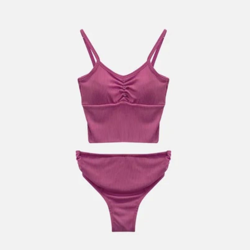 Dame sporty cropped bikini-sæt med rynk og højt trusser Stilla