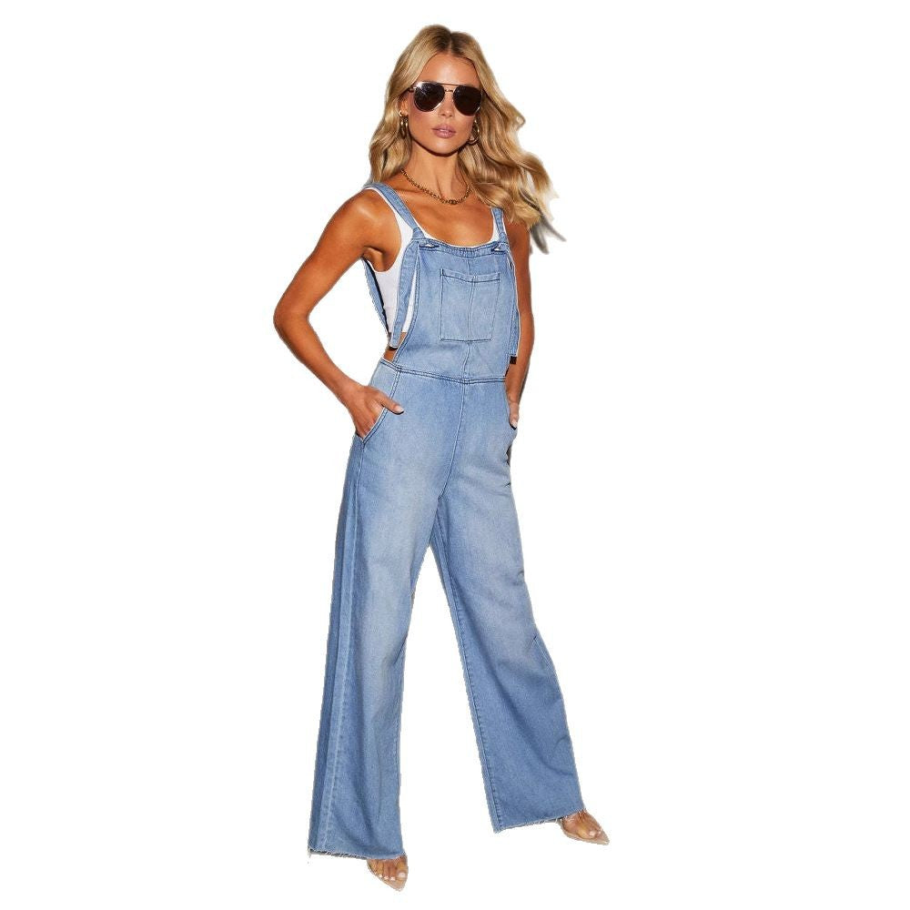 Dame afslappet denim overalls med bred ben og justerbare stropper Stilla