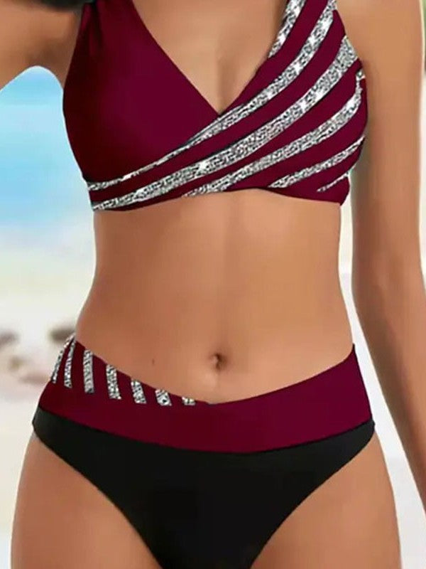 Dame stribet højt skåret bikini-sæt Stilla 1750839761