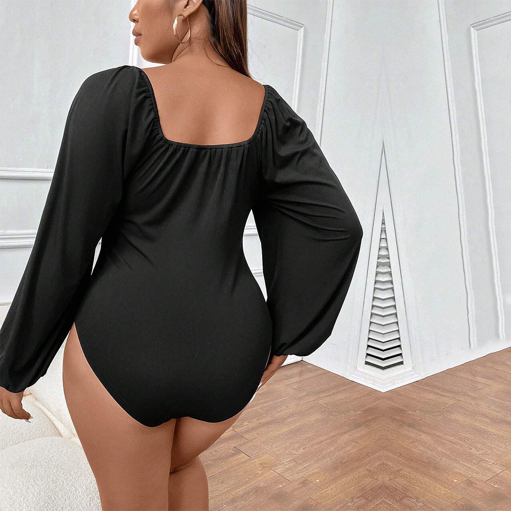Dame figursyet Langærmet Bodysuit med rynkede detaljer Stilla