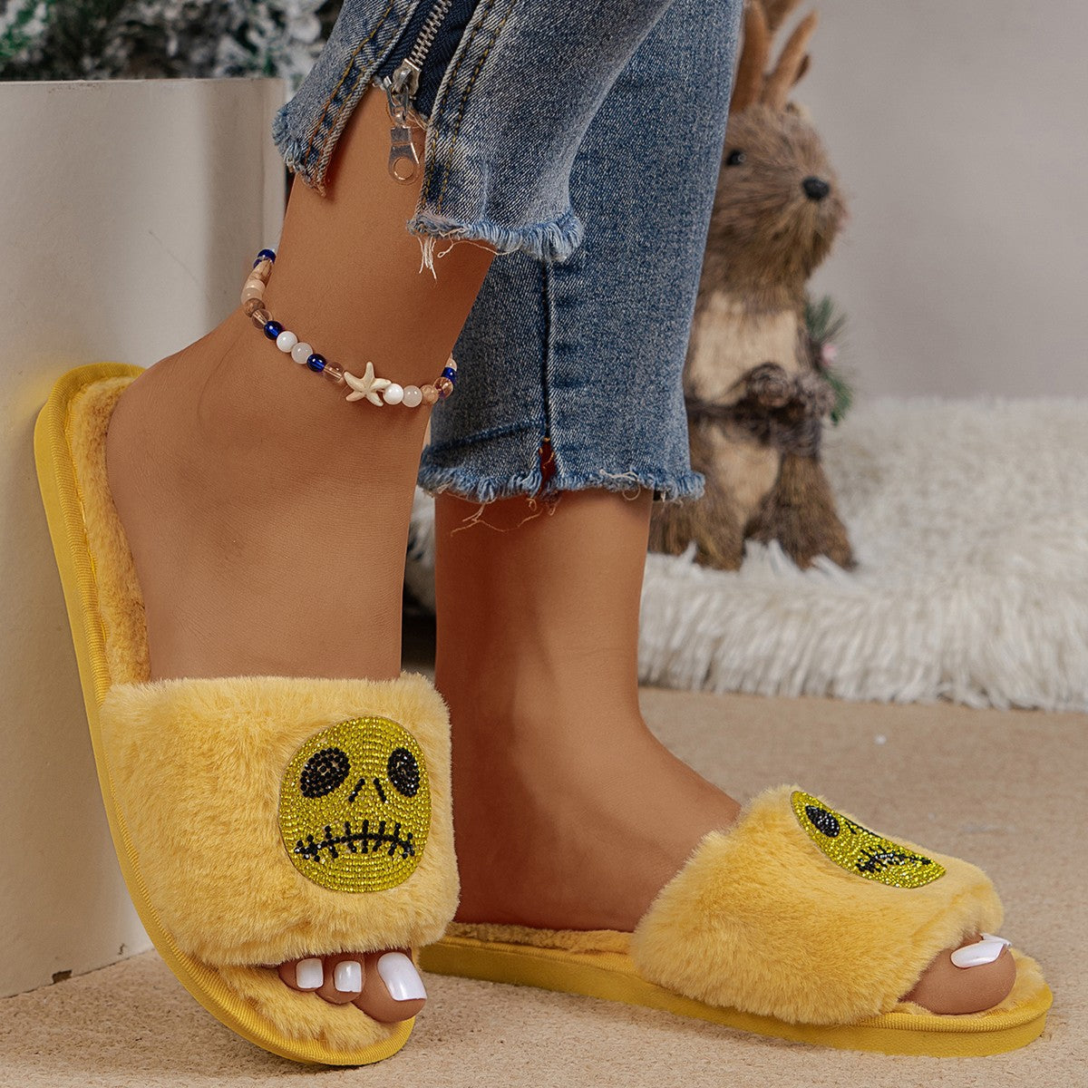 Dame Fluffy Pantoletter med festligt Døskalle-design Stilla