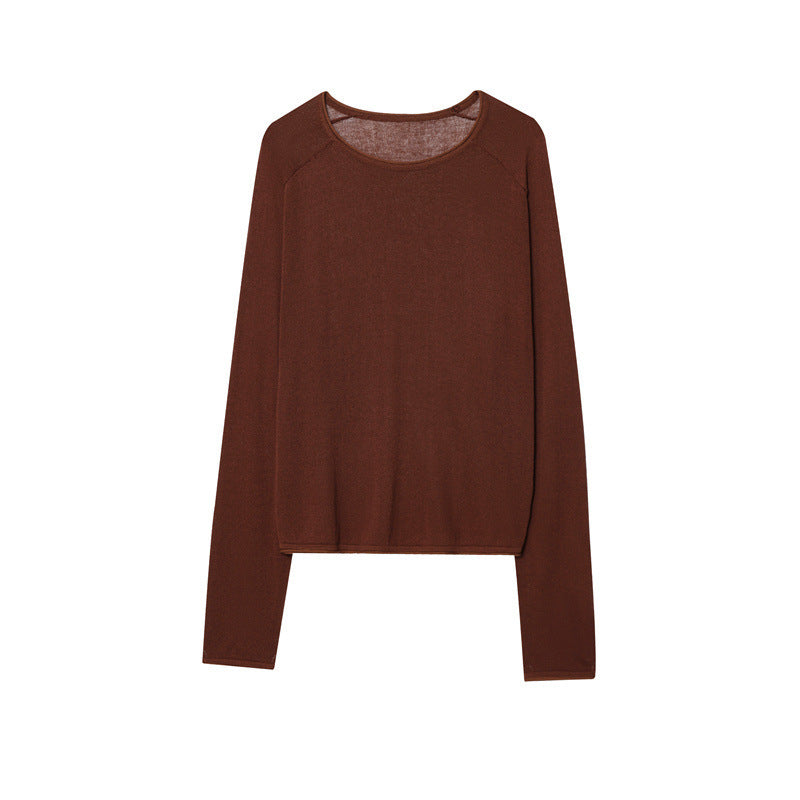 Dame afslappet langærmet skjorte med rund halsudskæring og fin tekstur Stilla