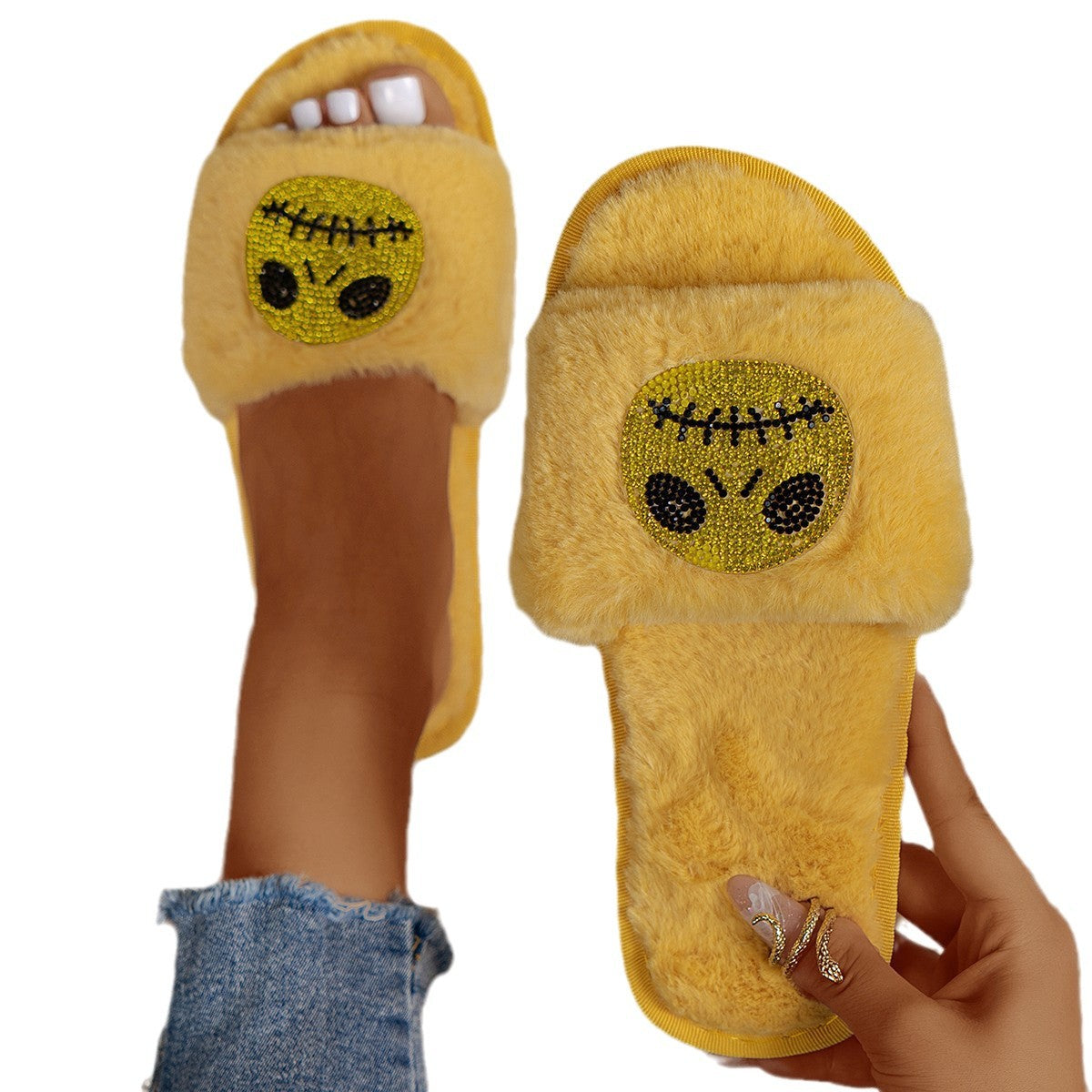Dame Fluffy Pantoletter med festligt Døskalle-design Stilla